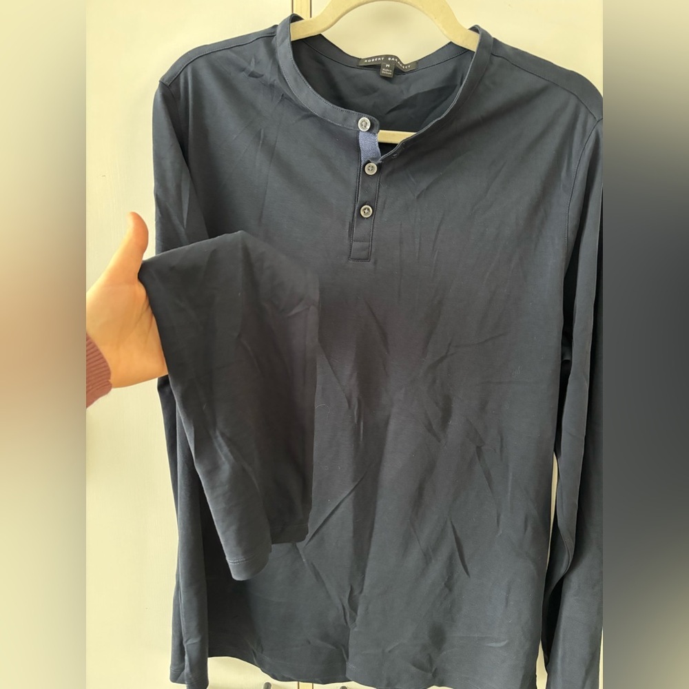 Robert Barakett Pima Cotton Henley Long Sleeve Men M Quiet Luxury Minimalist - Picture 4 of 11